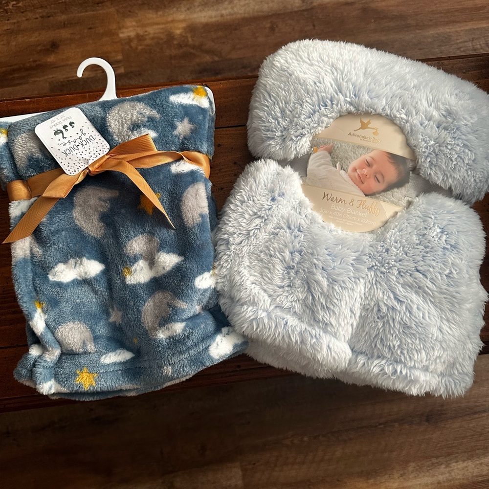 Plush Blue And Gray Blanket Set for Comfort